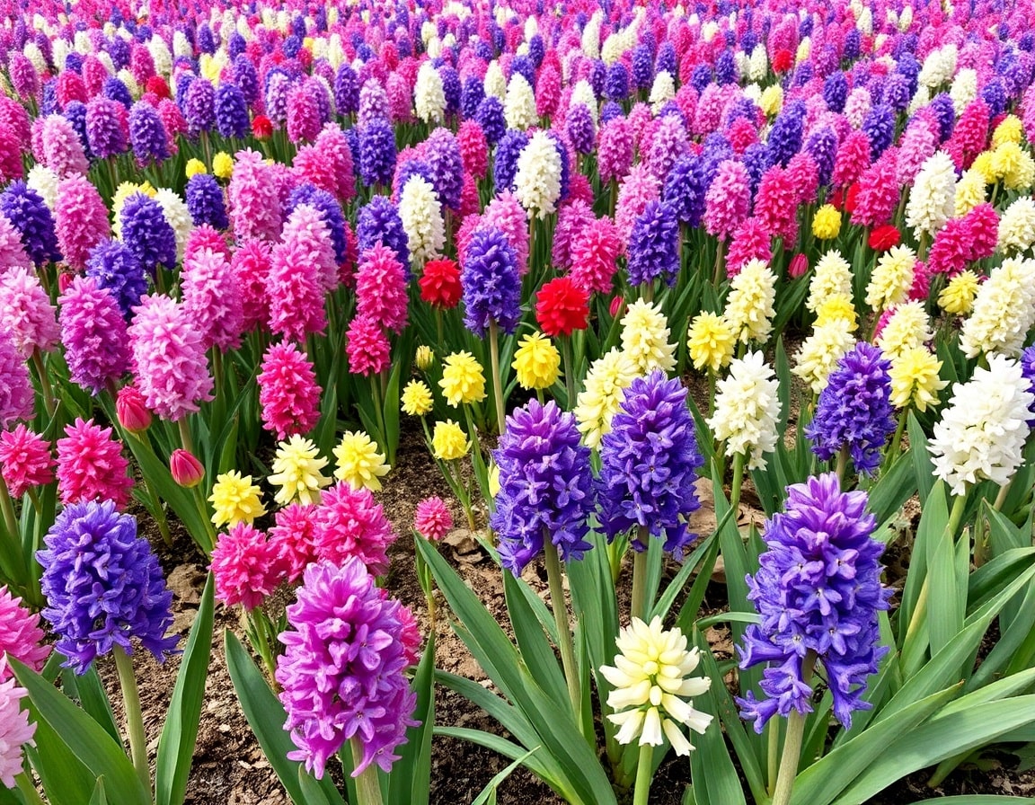 Diseño de jardines y su mantenimiento en Madrid - Campo de jacintos de varios colores